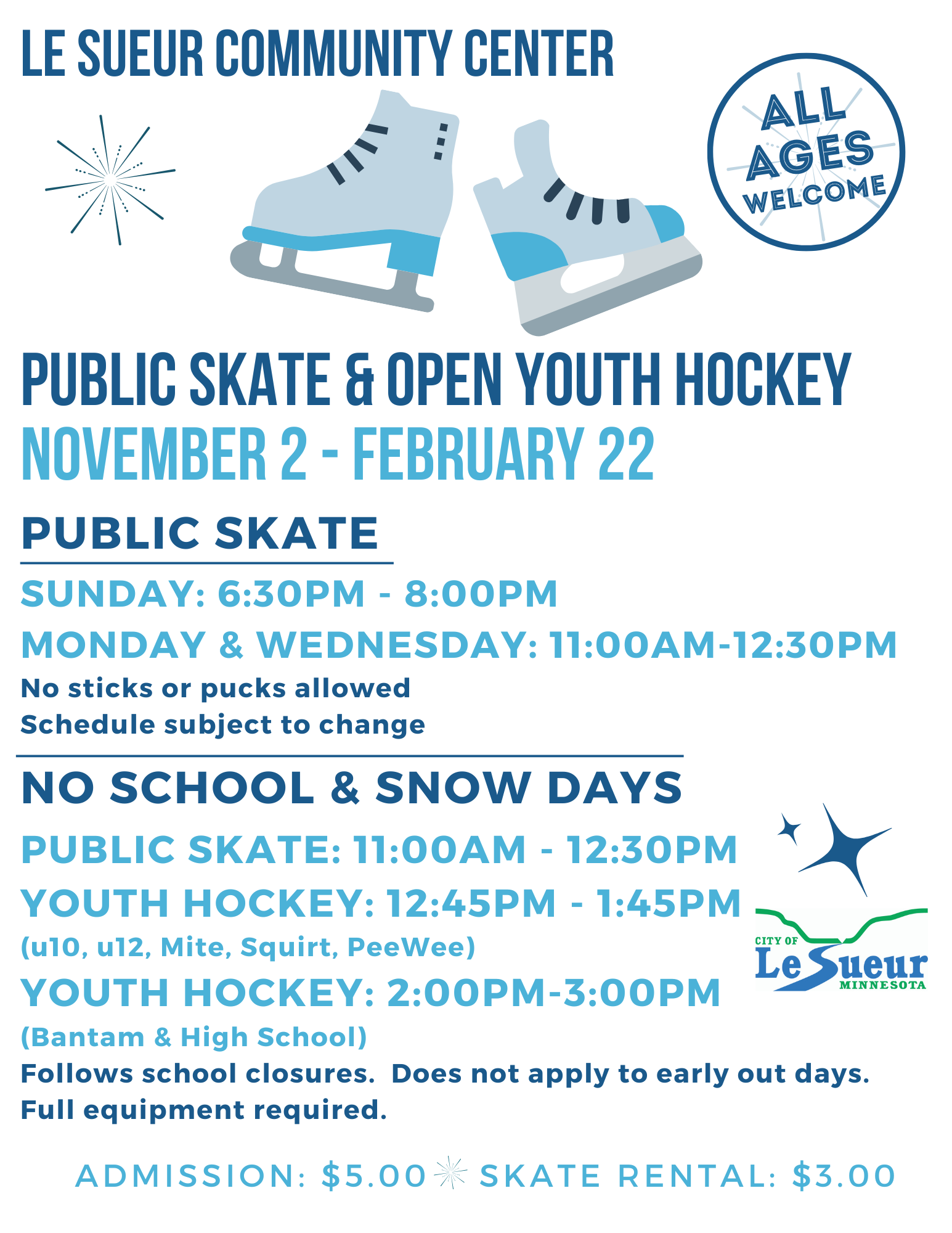 2025 Winter Open Skate & Hockey Schedule